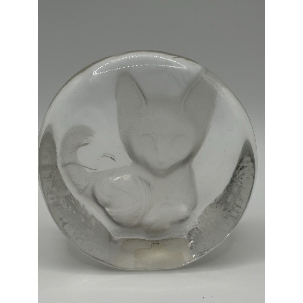Vintage Zajecar 24% Lead Crystal Kitten & Yarn Paperweight 3.5"